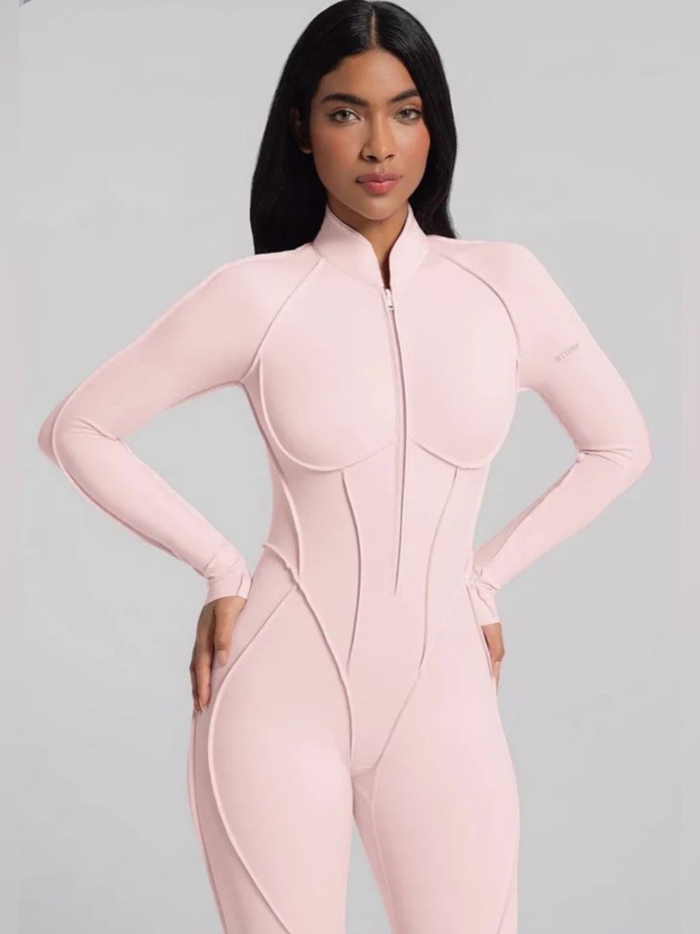 Betterme Light Pink Sculpting Zip-Up Full Length Jumpsuit Size S